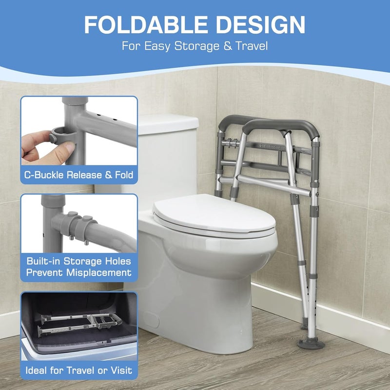TABEKE Toilet Safety Rails for Seniors, Adjustable Height & Width Toilet Safety Frames with Handles, Foldable Toilet Rails for Disabled Elderly Fit Most Toilets (w. Suction Cups) - Image 5